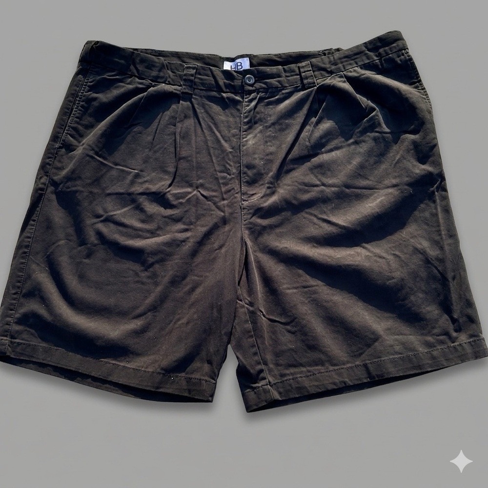 HB Black Pleated Chino Shorts Mens Size 42 Cotton Twill Casual Summer Basics